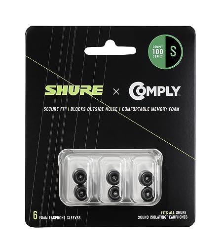 Shure Comply Foam Sleeves 100 Series - Replacement Memory Foam Tips for Shure Sound Isolating Earphones - 6 Pack (3 Pairs), Small (EACYF1-6S) - size: Small