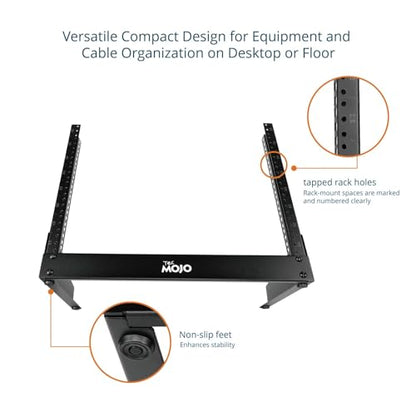 Tecmojo 2 Post 8U Desktop Sever Rack Small Open Frame Rack for 19 inch AV/Data/Audio/Studio Equipment Free Standing Home/Office Rack,Tapped Hole, Black - size: 8U/Tapped Hole