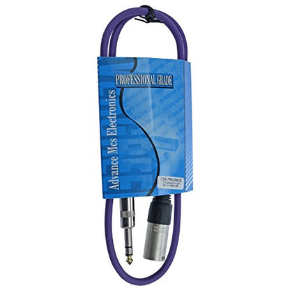 1/4" TRS to 3 Pin XLR Male Pro Audio Patch Cable Balanced and Shielded (3 Foot Feet ft long, Purple) - color: Purple, size: 3 ft long