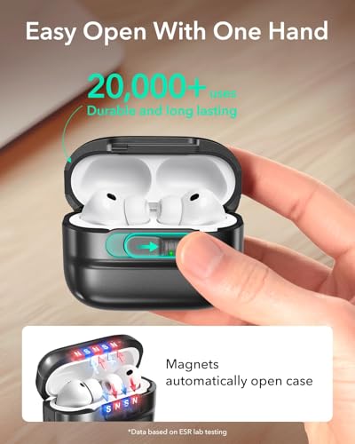 ESR for AirPods Pro 3 Case (2025), Compatible with MagSafe, Black | Compatible with AirPods Pro 3 (USB-C Cable), Magnetic Lid, Full Drop Protection Cover with Lanyard - color: Black, size: AirPods Pro 3 Case