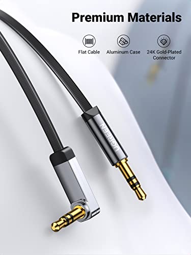 UGREEN 3.5mm Audio Cable Stereo Aux Cord 90 Degree 24K Gold Plated Male to Male 3FT Bundle with 1.5FT