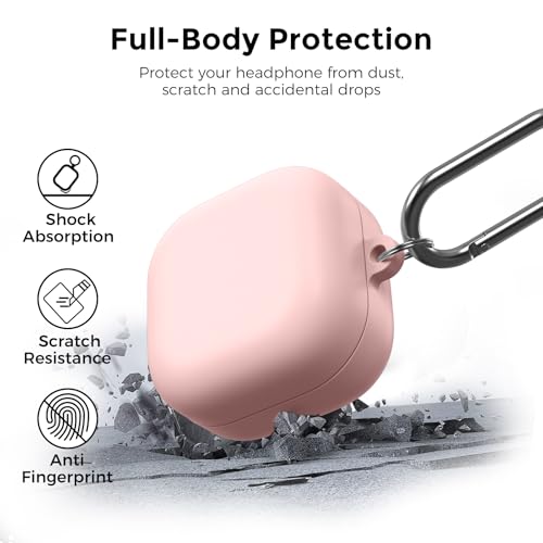 AhaStyle Silicone Case for Samsung Galaxy Buds4 and Galaxy Buds4 Pro (2026) | Skin-Friendly Soft Touch, Full Protection,Shockproof, with Carabiner, Wireless Charging, Headphone Accessories, for Men Women - color: Galaxy Buds4/Buds4 Pro, Pink