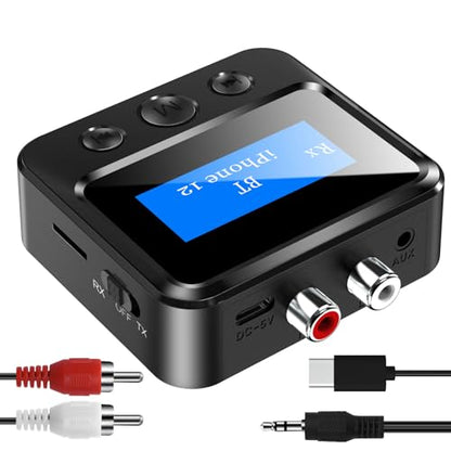Bluetooth Transmitter Receiver for TV, with RCA 3.5mm AUX & Display Audio Adapter for Home Stereo, Bluetooth Transmitter for Headphones/Speakers/Airplane/Home Theater/PC/Car, TF Card Output
