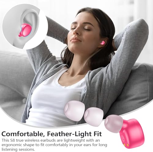 MOZOTER Mini Wireless Earbuds Bluetooth 5.3 in Ear Headphones Headsets | Light Weight,60Hrs Playtime Ear Buds with Charging Case,Smart Touch Control,Premium Sound with Deep Bass for Sport-Rose Pink - color: Barbie Pink
