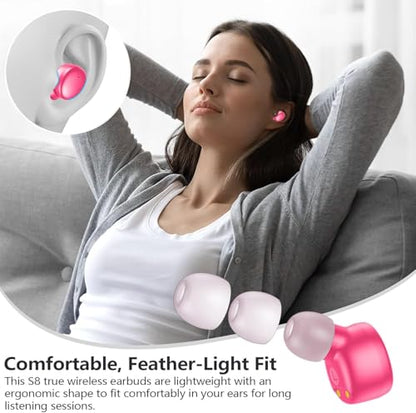 MOZOTER Mini Wireless Earbuds Bluetooth 5.3 in Ear Headphones Headsets | Light Weight,60Hrs Playtime Ear Buds with Charging Case,Smart Touch Control,Premium Sound with Deep Bass for Sport-Rose Pink - color: Barbie Pink