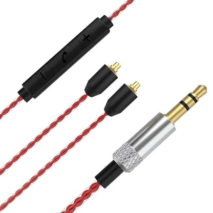 MMCX Cable with Mic Compatible with Shure SE215, SE215 Pro, SE315, SE425, SE535, SE846, AONIC 4, AONIC 5 Earphones for Calls, Voice Prompts, Volume/Playback Control on Apple & Android