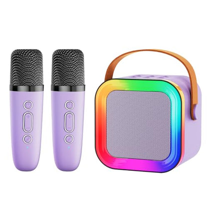 Kids Karaoke Machine Toy Ages 3-12, 2 Wireless Mics BT Speaker, Purple | Voice Changer, LED Party Lights, Duets, BT 5.3, Mini Rechargeable Portable, Christmas Birthday Gifts for Toddler Boys & Girls - color: Purple - 2