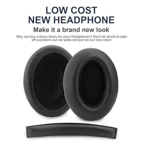 HD380 Ear Pads Headband Replacement Ear Cushions Compatible with Sennheiser HD380 Pro HD380 G4ME One PXC450 PC350 Headphones, Protein Leather Earmuffs Noise Isolation Memory Foam Earpads Cover - Black