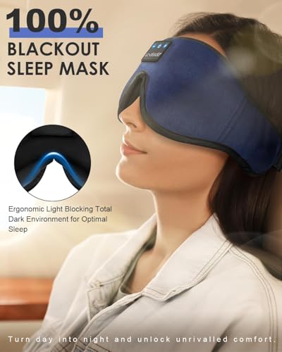 LC-dolida Sleep Headphones, Sleep Mask Bluetooth Wireless Music Eye Mask, Sleeping Headphones for Side Sleepers Sleep Mask with Bluetooth Headphones Ultra-Thin Stereo Speakers Perfect for Sleeping - color: Deep Blue