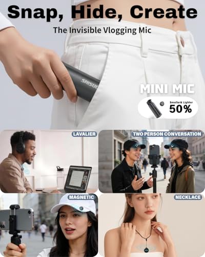 Wireless Microphone for iPhone 16 15 14 Android, Magnetic Lavalier Lapel Microphone with Charging Case, AI Noise Cancelling Mini Clip-on Mic for Content Creators, YouTube, Vlog, TikTok, PC - color: Black