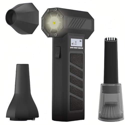 Compressed Air Duster - 130,000RPM Super Power Electric Air Duster with 3 Speed Settings & LED Light - Portable Computer Air Duster for Computer, Keyboard, House, Outdoor and Car