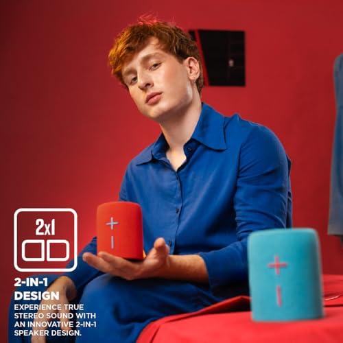 Stromberg Twin 2-in-1 Mini Portable Bluetooth Speaker, 10W (5W per Speaker), 11-Hour Playtime, Magnetic, Sky Blue and Red - color: A - Red and Blue