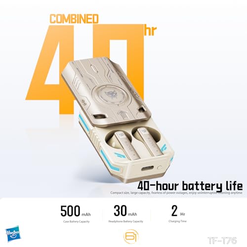 Transformers Earbuds T76, Bluetooth 6.0 Wireless Gaming Earbuds with Mic, Low Latency in Ear Earbuds, 13mm Drivers, HD Calling, 40H Playtime, Zinc Alloy Case (Airazor Beige) - color: Airazor Beige
