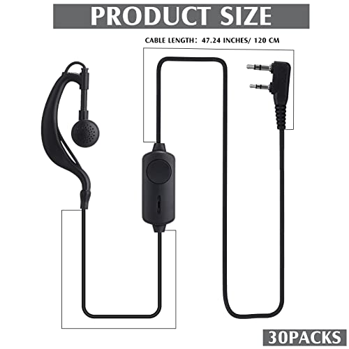 Kathfly 30 Pack Walkie Talkie Earpiece with Mic G Shape 2 Pin Headset Two Way Radio Earpiece Compatible with Baofeng Uv-5r Retevis Rt68 Rt21 Rt22 H-777 Bf-888s Pxton