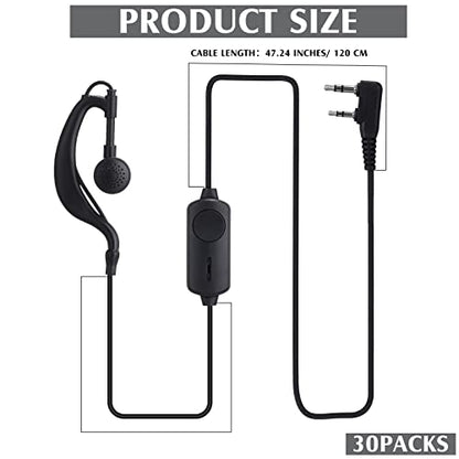 Kathfly 30 Pack Walkie Talkie Earpiece with Mic G Shape 2 Pin Headset Two Way Radio Earpiece Compatible with Baofeng Uv-5r Retevis Rt68 Rt21 Rt22 H-777 Bf-888s Pxton