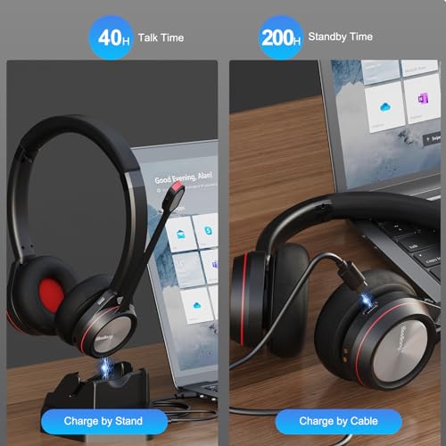 Bluetooth Headset with Microphone, Wireless Headset with Mic & Mute Button, 40 Hrs Working Time Noise Cancelling Bluetooth 5.2 for PC Laptop Teams Zooms Work Business Meeting