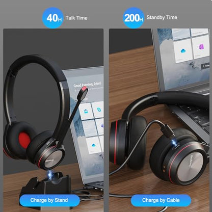 Bluetooth Headset with Microphone, Wireless Headset with Mic & Mute Button, 40 Hrs Working Time Noise Cancelling Bluetooth 5.2 for PC Laptop Teams Zooms Work Business Meeting