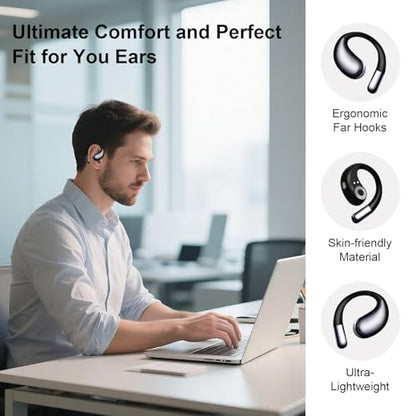 Open Ear Headphones Wireless Bluetooth 5.4, Air Conduction Wireless Earbuds with Ear Hooks and Mic, 50H LED Charging Case, IPX7 Water Resistant Sport Headphones for Running Gym Work - color: Black