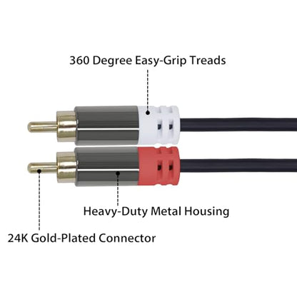 1/4 Inch to RCA Cable, 6.35mm TRS to 2 RCA Audio Cord, 1.3 FT | Gold-Plated Quarter Inch to Stereo Adapter Cable, Oxygen-Free Copper, Double-Shielded for Amplifier, Mixer, Speaker, Sound