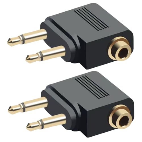 EZYUMM 2-Pack Airplane Headphone Adapter, Dual 3.5mm Male to 3.5mm Female Gold Plated Flight Audio Converter for Airline Entertainment Systems