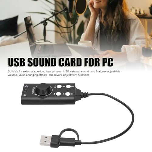 USB Type C External Sound Card, Plug and Play USB Audio Adapter with Noise Reduction Chip and Volume Control, for Laptop Phone Live Streaming Karaoke