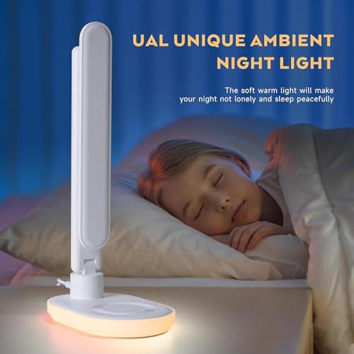 IHAO Luxury Multifunctional LED Desk Lamp10W Qi Wireless Charger Digital Alarm Clock Ambient Light & Temperature Display Adjustable Eye-Care Table Lamp with Leather Texture Design Table Lamp-U20 White - color: Table Lamp UL-U20 White