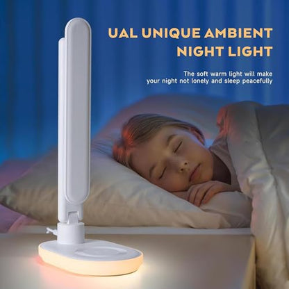 IHAO Luxury Multifunctional LED Desk Lamp10W Qi Wireless Charger Digital Alarm Clock Ambient Light & Temperature Display Adjustable Eye-Care Table Lamp with Leather Texture Design Table Lamp-U20 White - color: Table Lamp UL-U20 White