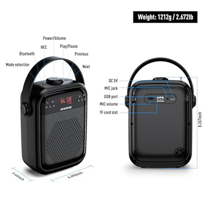 ZOWEETEK Wireless Voice Amplifier with Handheld Microphone for Teachers | Buletooth PA System Speaker and Microphone,Portable Megaphone for Classroom, Speech,Karaoke,Outdoor