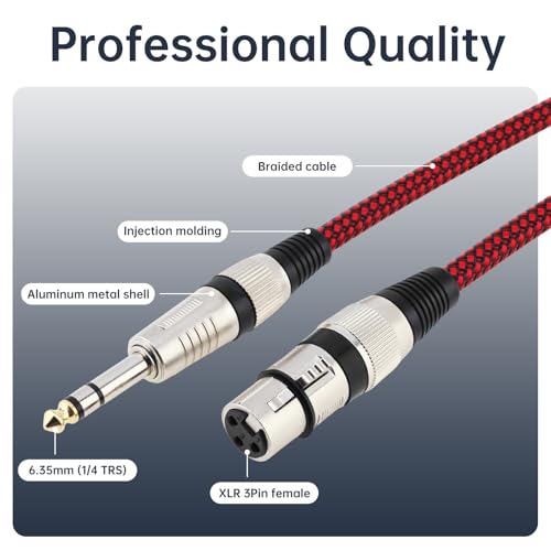 1/4 TRS Male to 3Pin XLR Female Microphone Cable, 4.92ft 6.35mm TRS to XLR Female Braid Quarter inch Balanced Cable for Mixer Microphone Active Speakers (4.92 ft)