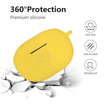 Compatible with Beats Studio Buds 2021, Soft Silicone Case with Gold Heart Pattern for Beats Studio Buds Case with Cute Butterfly Keychain for Girls Women (Yellow) - color: Yellow