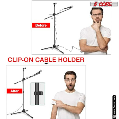 5 Core Tripod Mic Stand Floor Adjustable Sturdy Boom Arm Holder Microphone Stands Pedestal Para Microfono for Singing (Double Mic Stand) - style: Double Mic Stand