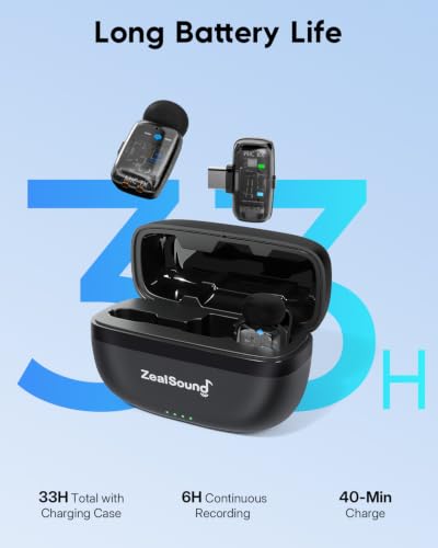 ZealSound Mini Wireless Lavalier Microphone for iPhone, iPad & Android - color: Black