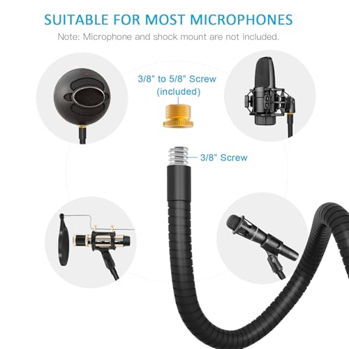 ZealSound Microphone Stand Gooseneck 19”, Flexible Clamp-On Desktop Mic Stand with 360° Adjustable Arm, 3/8" to 5/8" Adapter, Heavy-Duty Desk Mount, for Podcasting, Streaming, Podium & Public Speaking - size: 19 inch