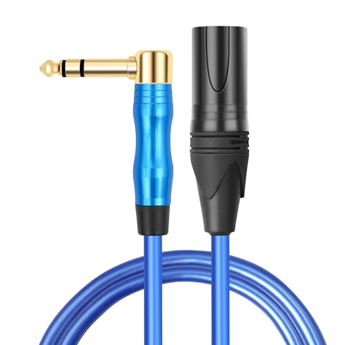 XLR to 1/4 Microphone Cable 90 Degrees 6.35MM Male TRS to XLR 3 Pin Male Audio Cable 1FT (30cm) for Electric Guitar Mixer 2PCS