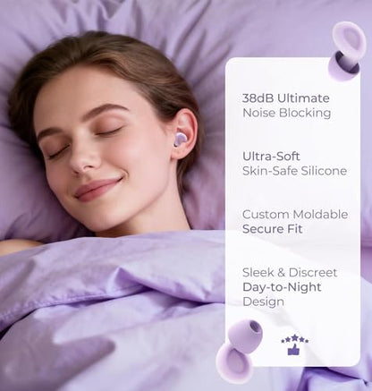 LC-dolida Aura Pro Sleep Earplugs, 38dB Higher Noise Reduction - Ultra-Soft Silicone for Snoring & Noise Blocking, Skin-Safe Custom Fit, Sleek & Reusable for Travel, Office(Purple) - color: Purple