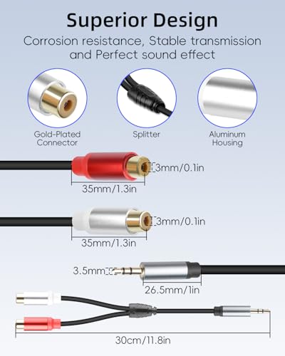 RCA to 3.5mm Aux Cable,3.5mm Male to 2 RCA Female Headphone Jack Audio Adpter Extension Cable,1/8 to 2RCA Auxiliary Stereo Y Splitter Cable for Phone,Tablet,Computer,MP3(1Ft/2Pack) - style: Male to Female