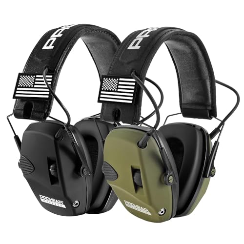 PROHEAR 2 Pack Electronic Ear Protections for Shooting with 4X Sound Amplification, Gun Range Hearing Protection Muffs, NRR 23dB Noise Reduction Headphones for Hunting, Black and Green - style: Electronic-black+green