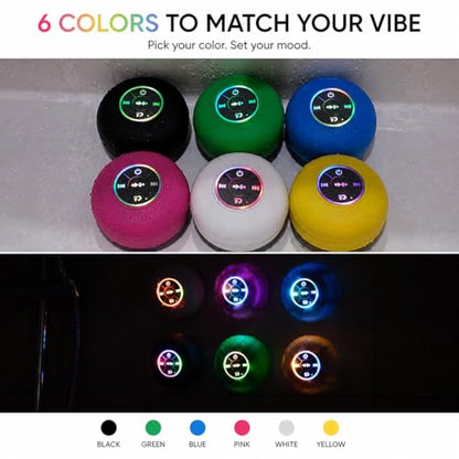 Bluetooth Shower Speaker with LED – Portable Wireless Mini Speaker with Mic & Suction Cup, IPX4 Water Resistant for Shower, Travel, Pool, River Floating, and Outdoor Fun (Blue) - color: Blue