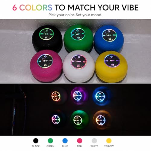 Bluetooth Shower Speaker with LED – Portable Wireless Mini Speaker with Mic & Suction Cup, IPX4 Water Resistant for Shower, Travel, Pool, River Floating, and Outdoor Fun (Yellow) - color: Yellow
