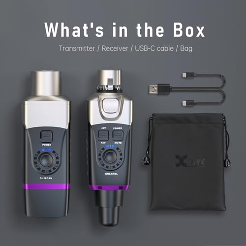 Xvive U35C Wireless Microphone System 5.8GHz Wireless XLR Transmitter and Receiver for Condenser Microphone, Audio Mixer, PA System, Channel Scan Mode - color: U35C