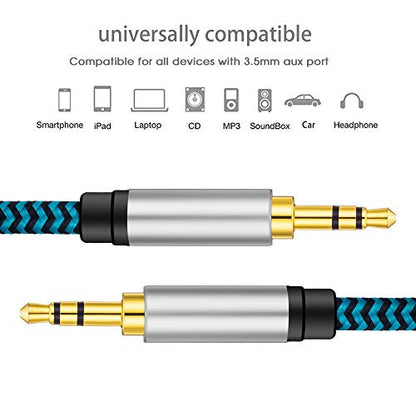 Aux Cord 20ft, Hftywy Nylon Braided 3.5mm Audio Cable Headphone Cable 3.5mm Male to Male Aux Cord for Car, for Headphone,Tablets, Speakers - size: 20ft