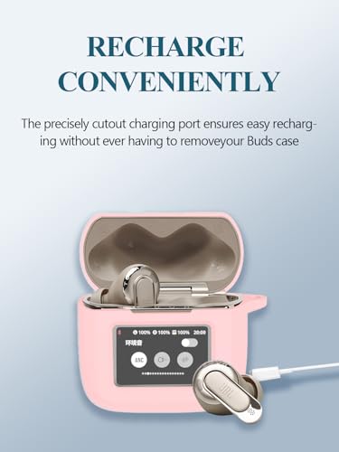 Case for JBL Tour Pro 3 - True Wireless Noise Cancelling Earbuds, Soft Silicone Protective Portable Scratch Shock Resistant with 2pack Screen Protector &Cleaner Kit & Carabiner & Lanyard，Pink - color: PINK