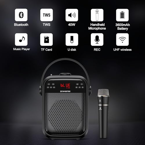 ZOWEETEK Wireless Voice Amplifier with Handheld Microphone for Teachers | Buletooth PA System Speaker and Microphone,Portable Megaphone for Classroom, Speech,Karaoke,Outdoor