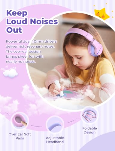 iClever BTH12 Kids Bluetooth Headphones 85H Playtime with LED Lights Travel - color: Pink&Black