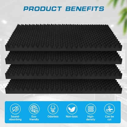 4 Pack Acoustic Panels,48''X24''X2'' Egg Crate Foam Soundproof Wall Panels,High Density Fireproof Noise Cancelling Studio Foam Panel,Noise(Black -4 PCS, 48X24X2 Inchs) - size: 48X24X2 Inchs