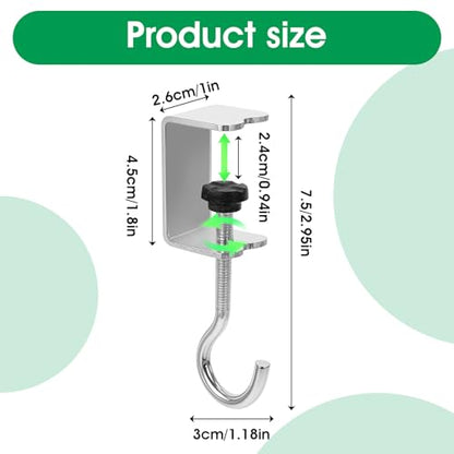 cobee Clamp-On Under Desk Hooks, Desk Mount Hanging Bag Holder Metal Hook | Adjustable Headphones Clamp Organizer Portable Purse Hanger Clip Reduce Clutter Table Desk Under Counter (4 Pcs, Silver) - color: 4 Pcs, Silver