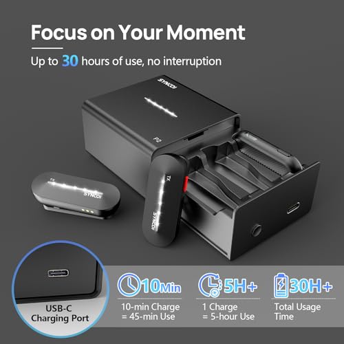 SYNCO P2L Wireless Lavalier Microphone for iPhone, Dual Mic Noise Reduction, Charging Case, Plug Play, 2.4GHz, 45mins Shooting Time