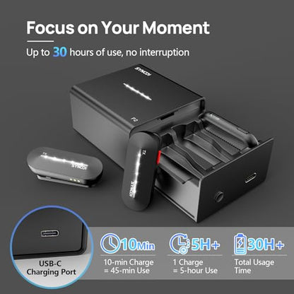 SYNCO P2L Wireless Lavalier Microphone for iPhone, Dual Mic Noise Reduction, Charging Case, Plug Play, 2.4GHz, 45mins Shooting Time