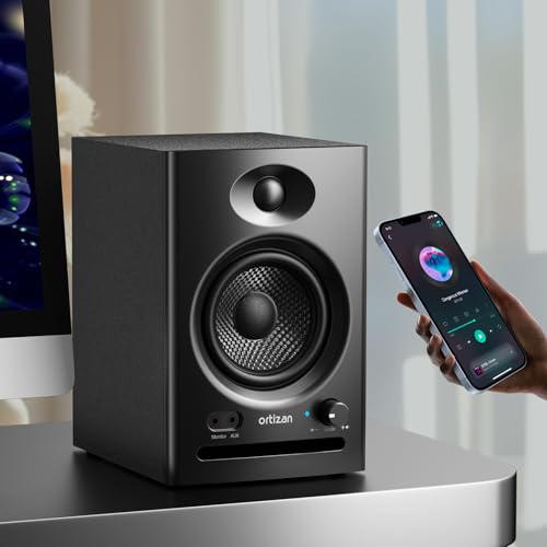 Ortizan C7 Powered Studio Monitors Pair with Bluetooth 5.3, Black | FOR HOME STUDIOS – Compact active monitors for music production, content creation, gaming and desktop audio.