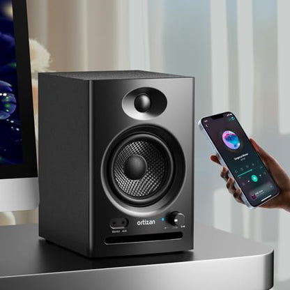 Ortizan C7 Powered Studio Monitors Pair with Bluetooth 5.3, Black | FOR HOME STUDIOS – Compact active monitors for music production, content creation, gaming and desktop audio.